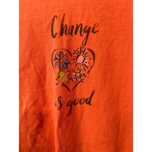 Life Is Good Change Is Good V Neck T Shirt Women L Short Sleeve Orange Essential - Picture 4 of 7